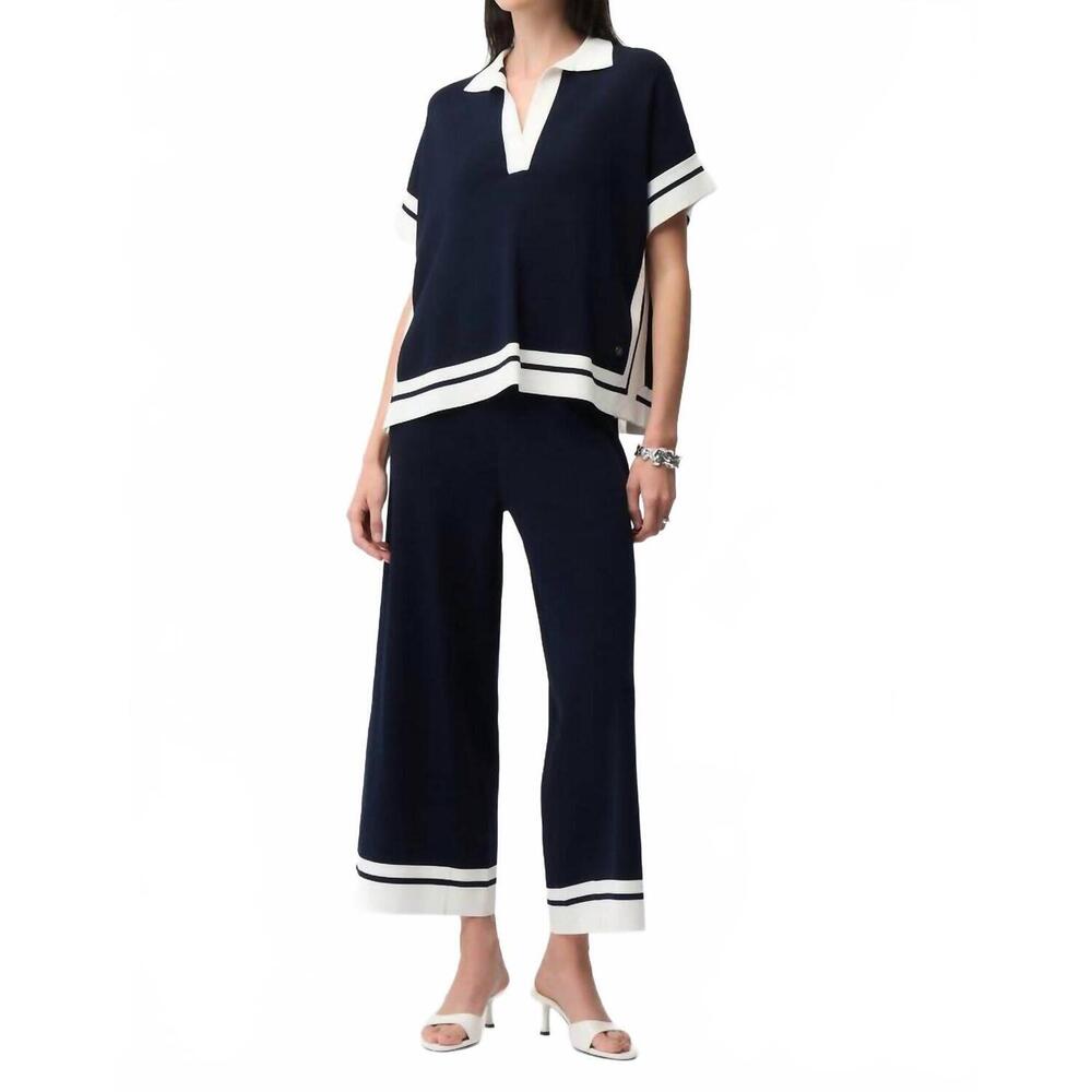 NEW JOSEPH RIBKOFF short sleeve sweater in navy/white